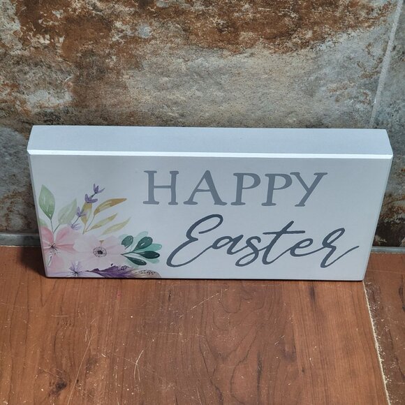 Happy Easter White Block Sign Flower Artwork - Picture 3 of 8